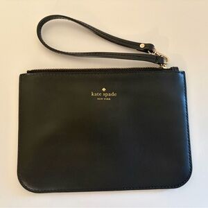 Kate Spade Black Leather Wristlet Clutch Gold Zip Authentic